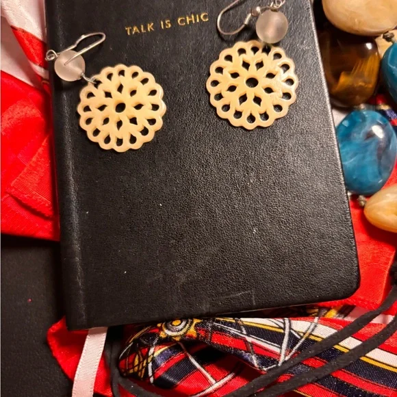 Carved Mandala Filigree Earrings Frosted SeaGlass #Bohochic #dangledrops #sheesh - Picture 5 of 5